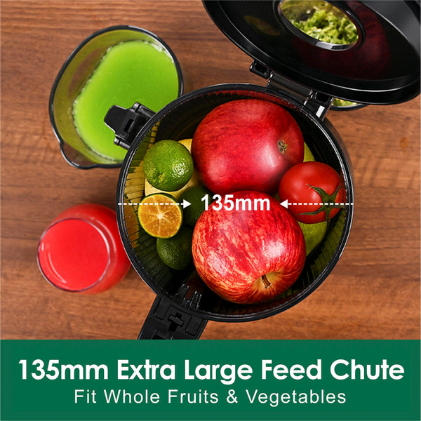 Cold Press Juicer Machines,Fretta Slow Masticating Juicer with 108mm &1.0L Hopper for Whole Fruits and Vegetables,200W Self Feeding High Yield Juice Extractor,BPA Free Tritan, (Black)