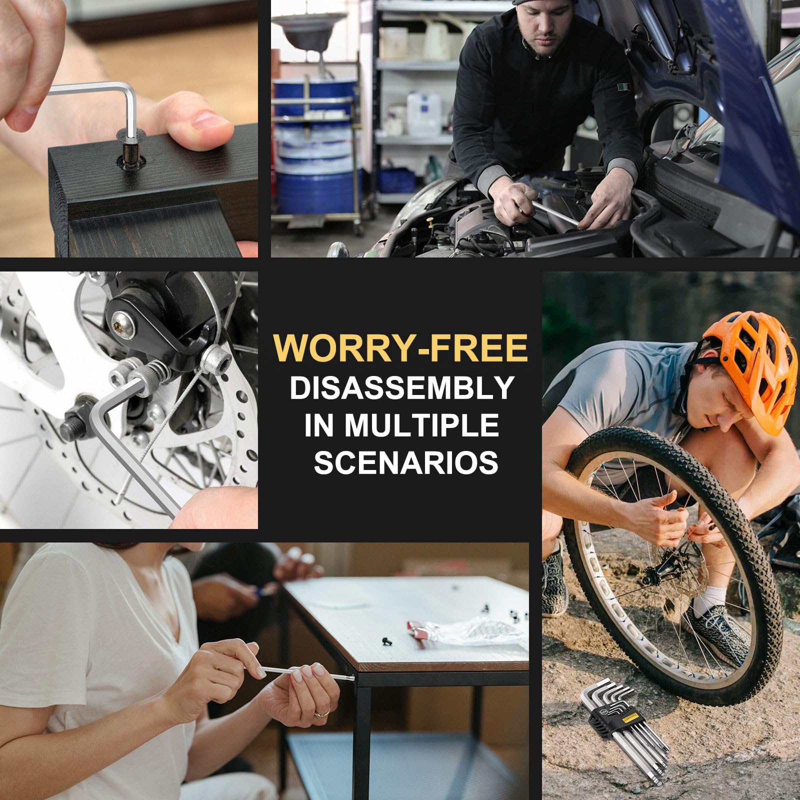 AMTOVL Hex Keys Set, 27PCS Allen Key Set & Star Key Set, Magnetic S2 Steel Metric Imperial Extra Long Ball End Hex Key Set with Color Coding with T-Handle for Bicycle Repair Household DIY