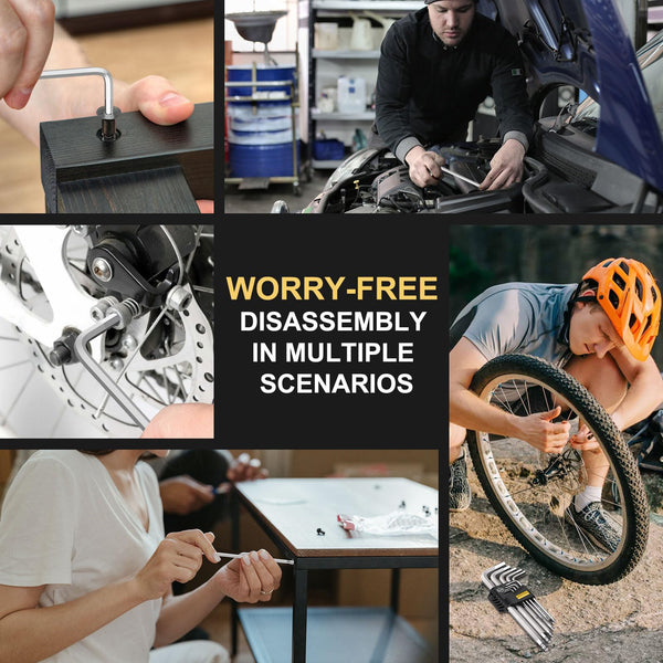 AMTOVL Hex Keys Set, 27PCS Allen Key Set & Star Key Set, Magnetic S2 Steel Metric Imperial Extra Long Ball End Hex Key Set with Color Coding with T-Handle for Bicycle Repair Household DIY