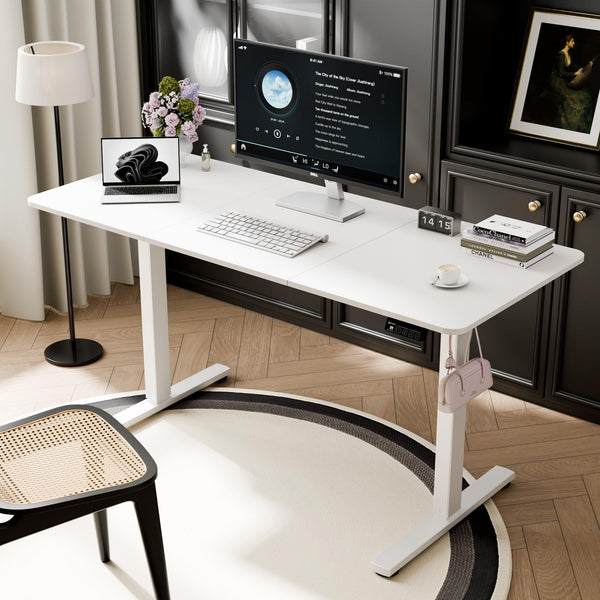 ERGOMAKER Electric Height Adjustable Standing Desk 80x60cm (31.5"x23.6"), Sit Stand Desk with Splicing Top for Home Office (Black Frame + Black Desktop)