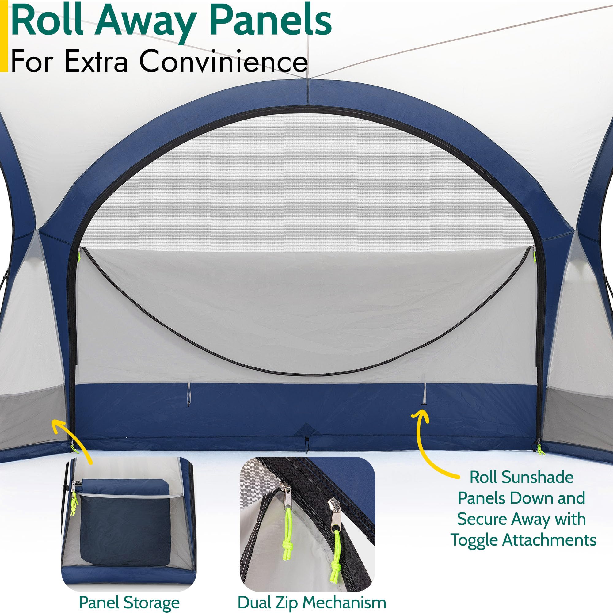 Trail Gazebo with Zip Away Sides, Dome Event Shelter for Outdoor Camping Garden Festival, Waterproof 2000mm, UPF50+ UV Sun Protection, Travel Bag, 3.5m x 3.5m x 2.3m (Grey)