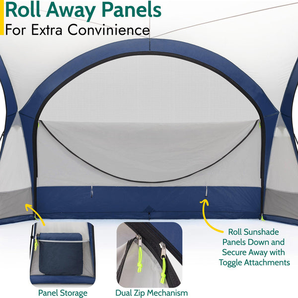 Trail Gazebo with Zip Away Sides, Dome Event Shelter for Outdoor Camping Garden Festival, Waterproof 2000mm, UPF50+ UV Sun Protection, Travel Bag, 3.5m x 3.5m x 2.3m (Grey)