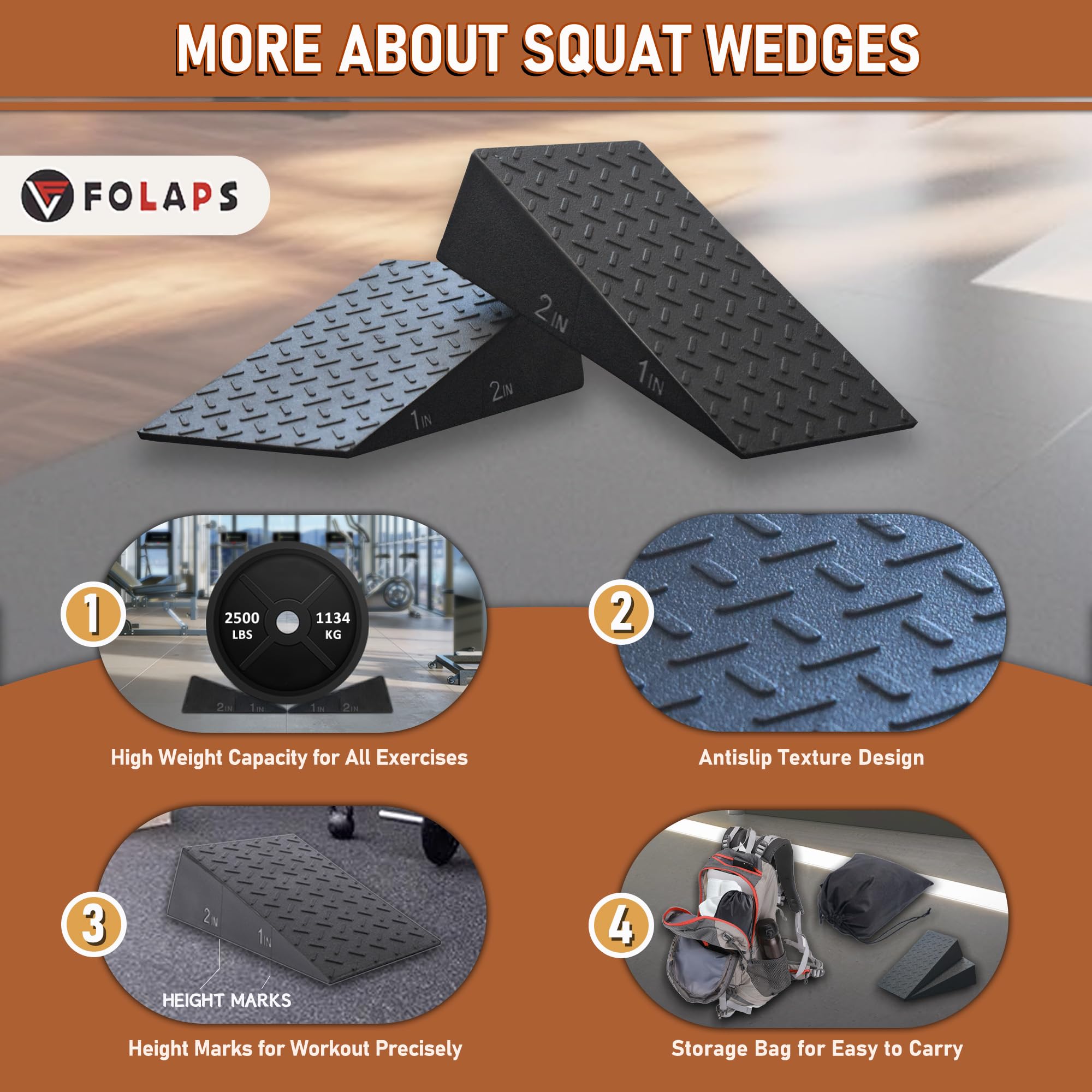 Squat Wedge Block for Heel Elevated Squat Weightlifting 2PCS Non-Slip Slant Board for Squats Large Squat Blocks Calf Stretcher Improve Mobility