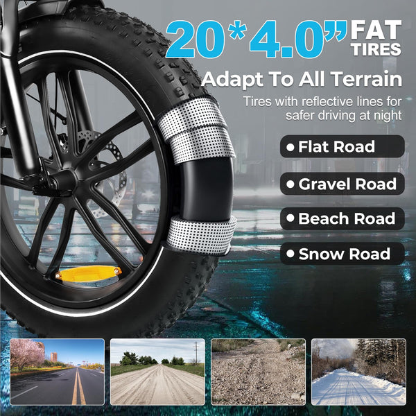 SAMEBIKE Shiman0 7-Speed Foldable Electric Bike for Adults, 20"*2.35 Fat Tire Ebike, Max Range 110KM, Dual Shock Absorber, E-bike for Commuting and Off-Road Adventures