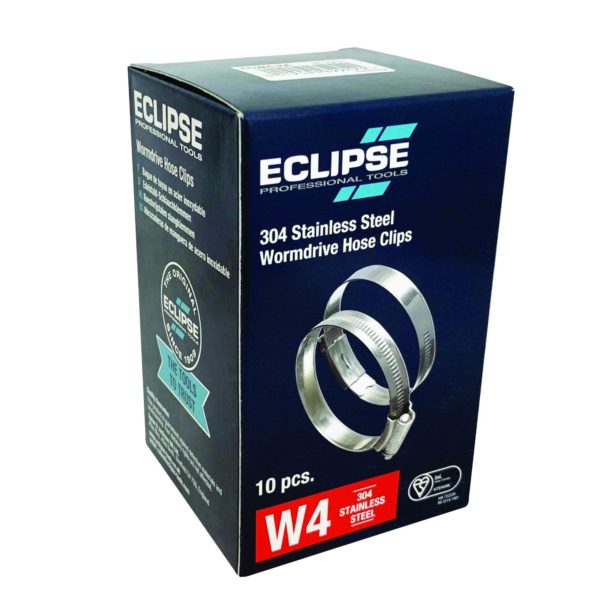 Eclipse Professional Tools ECW1-2A W1 Box of 10 35-50mm (1 ⅜" - 1 ¾") Mild Steel Worm Gear Hose Clamps