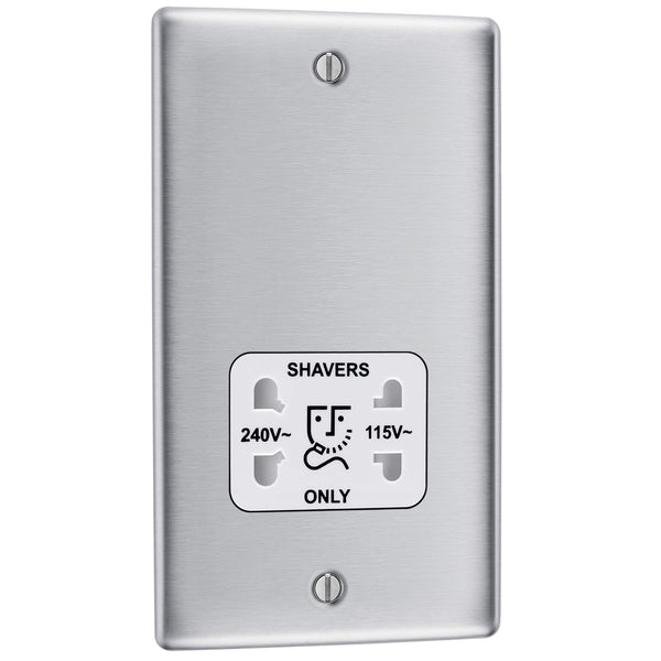 BG Electrical Cooker Switch with Socket and LED, Cooker Control Unit, Control Socket, Double Pole, Raised Profile, Round Edges, Nexus Metal, Brushed Steel, Grey Inserts, 45A, NBS70G