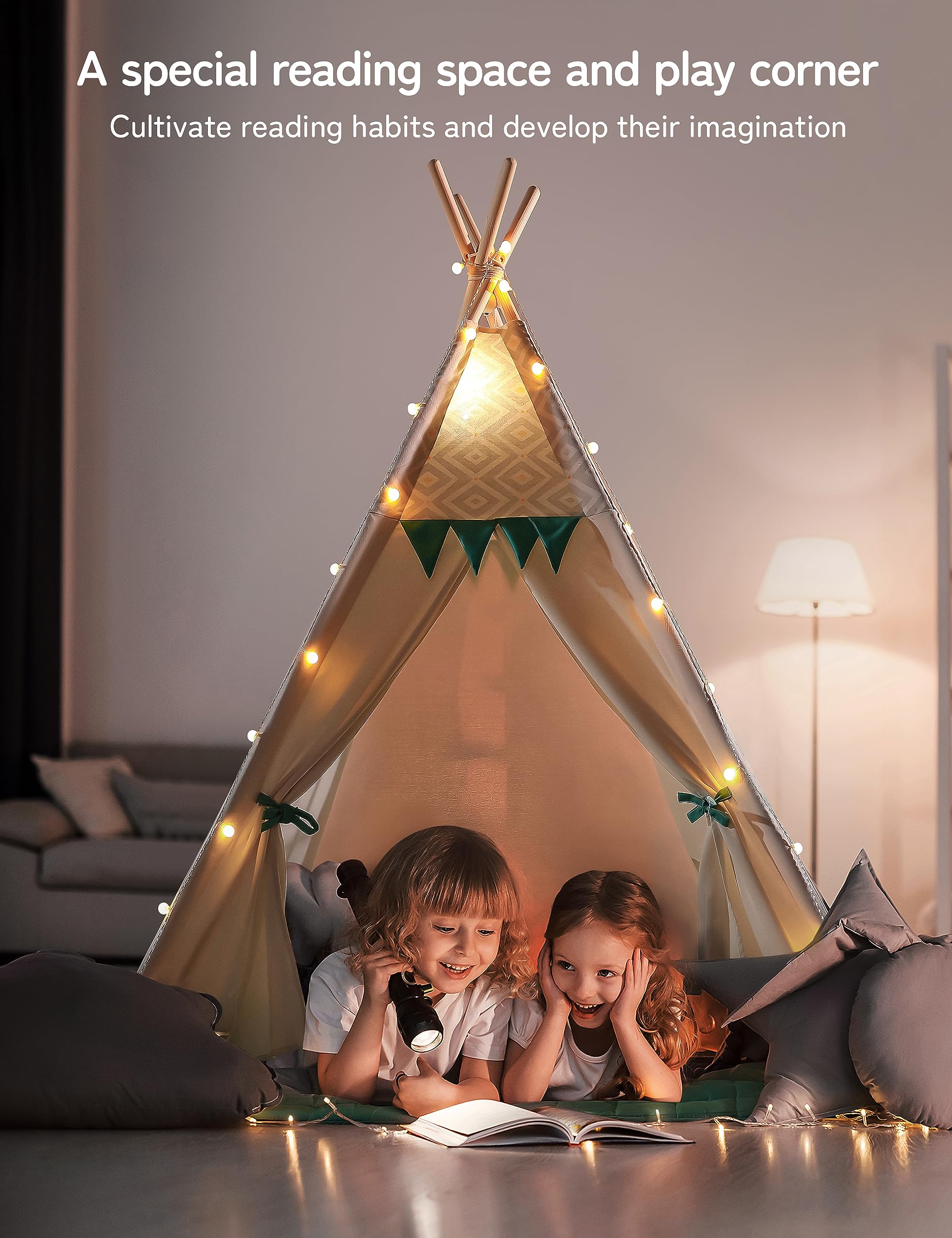 besrey Kids Play Tent Playhouse for Indoor & Outdoor – Spacious Design with Windows, Christmas Tree Flag & Lights Included