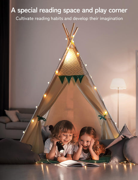 besrey Kids Play Tent Playhouse for Indoor & Outdoor – Spacious Design with Windows, Christmas Tree Flag & Lights Included