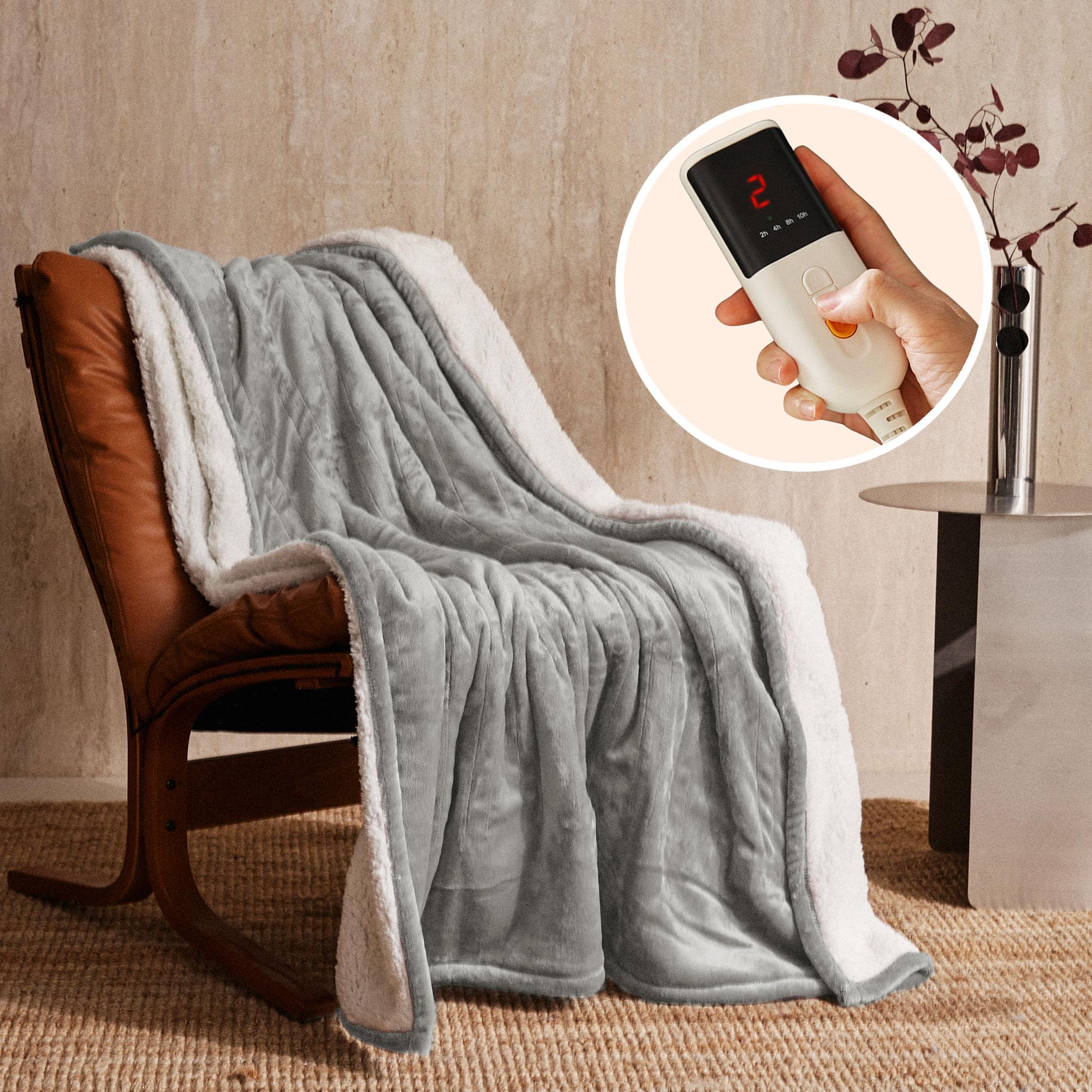 JET'S HOME Electric Blanket 130x160cm - Heated Blanket 6 Heat Settings Digital Controller Adjustable Timer up to 10 Hours - Heated Throw Machine