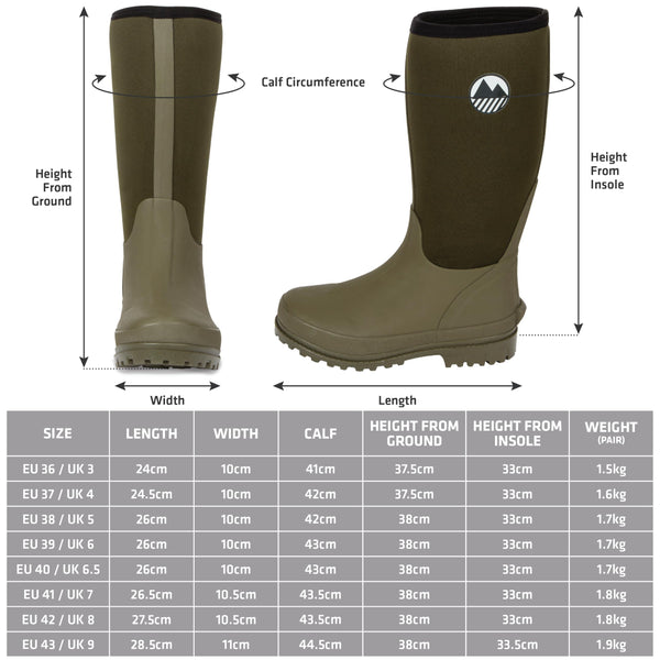 Lakeland Active Women's Rydal Neoprene Insulated Rubber Mucker & Yard Wellington Boots Warm Lined Fully Knee High Waterproof Wellies in Black, Moss Green, Navy Blue & Plum