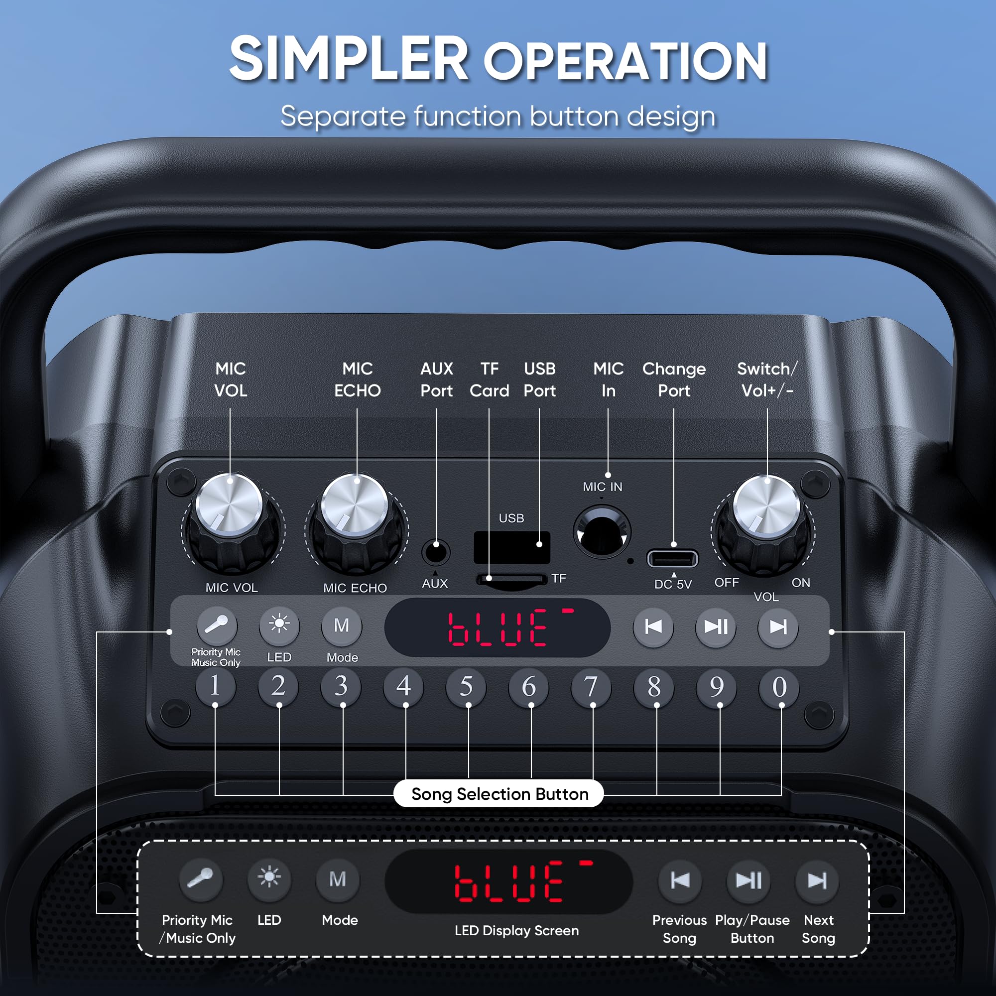 Karaoke Machine with Two Wireless Microphones, Portable Karaoke Machine for Adults & Kids, Portable Bluetooth Speaker with PA System, LED Lights, Supports TF Card/USB, AUX in, FM, USB,TWS (Black)