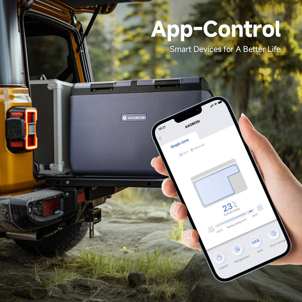 AAOBOSI 25L Car Fridge Freezer, IPX4 Waterproof Portable Compressor Camping Fridge 12V/240V, -20°C to 20°C – Ideal for Campervan, Car, Truck, Boat, Motorhome, Travel, Picnic