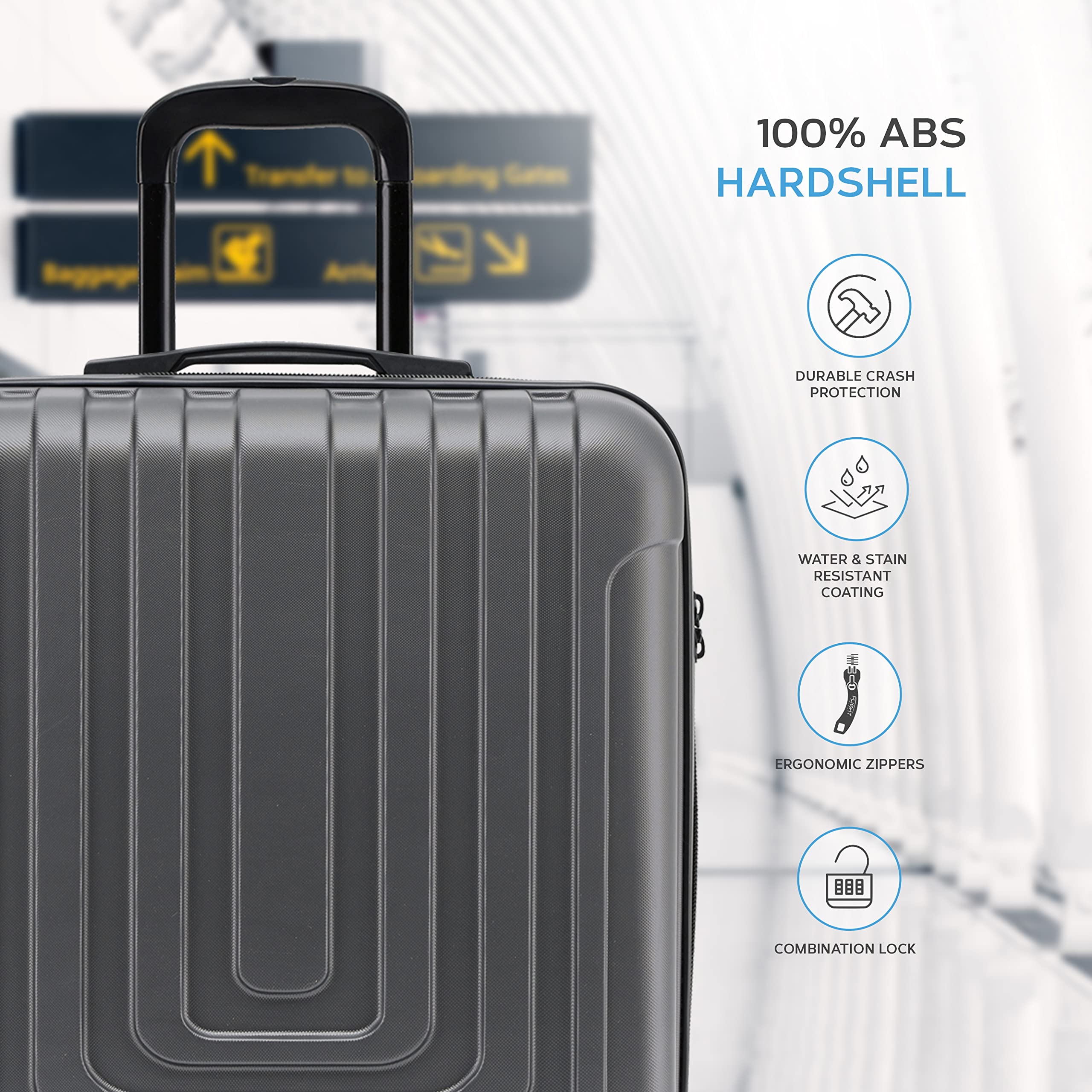 Flight Knight Premium Lightweight Suitcase - Built-in TSA Lock - 8 Spinner Wheels - ABS Hard Shell Check in Highly Durable Luggage - Medium - 67x45x26cm