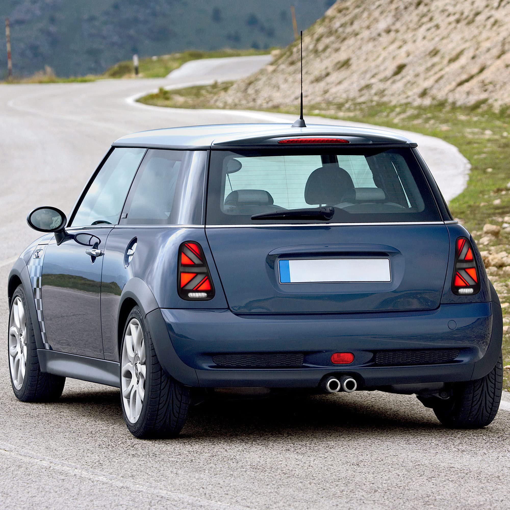 VLAND LED Rear Lights Compatible with Mini Cooper R50 R52 R53 2001-2006 1st Gen Hatch/Convertible, Union Jack Tail Lights w/Startup Dynamic Display & Sequential Indicator, 1 Set (Red)