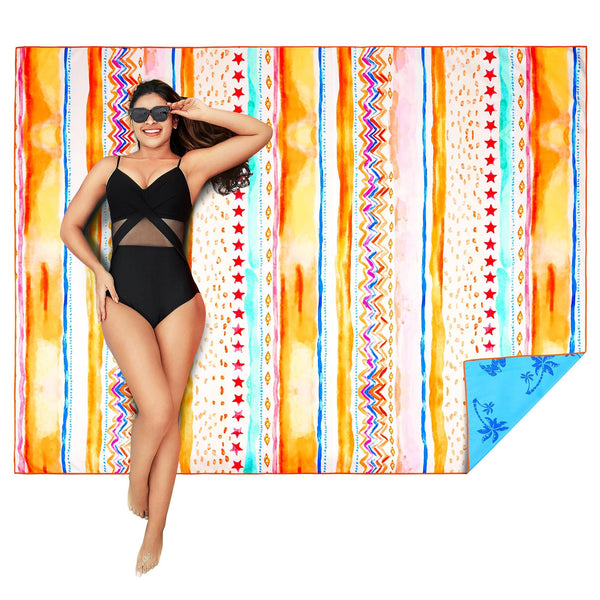 Winthome Beach Towel, Extra Large Microfibre Beach Towel for Adult, Double Sides Sand Free Quick Dry lightweight Travel Swimming Towel(Pink + Green, 90×180cm - 2 pack)