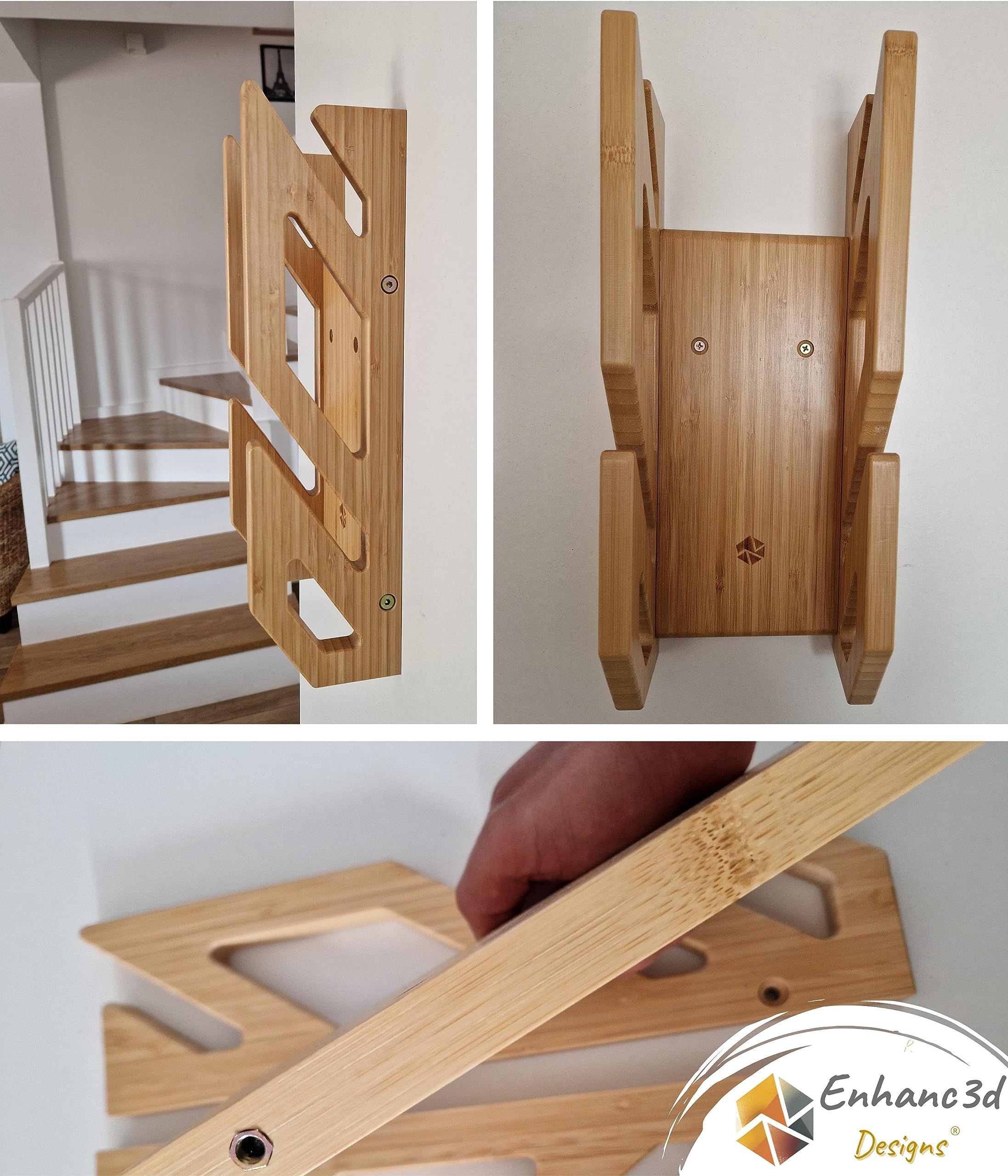Enhanc3d Designs Skate Wall Mount in Bamboo Wood ? Modern and Robust Design ? Skate Wall Hanger ? Longboard Wall Mount (2 Skates)