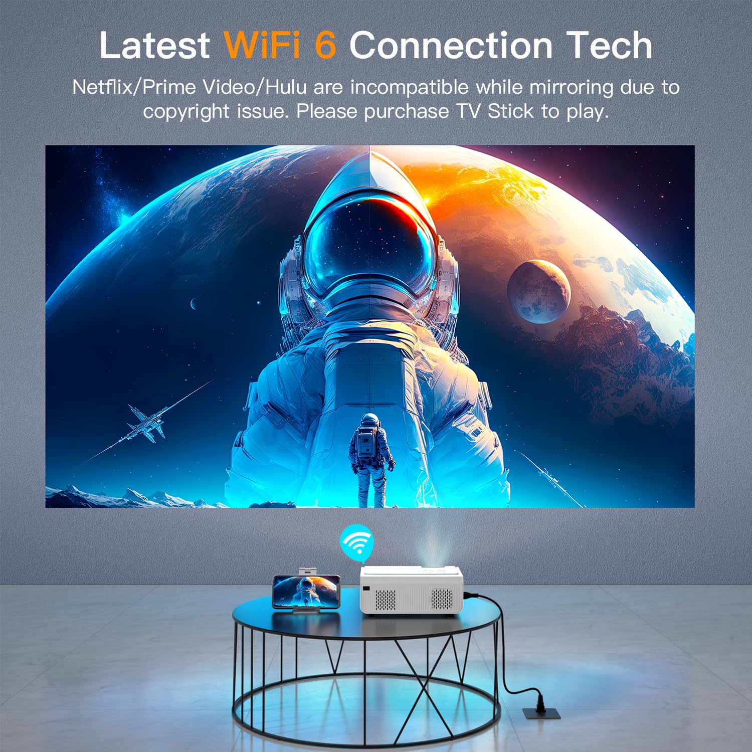 [Netflix Official & Auto Focus/Keystone] Smart Projector 4K Support, VOPLLS 25000L Native 1080P WiFi 6 Bluetooth Outdoor Projector, 50% Zoom Home Theater Movie Projectors for Bedroom/iOS/Android/PPT