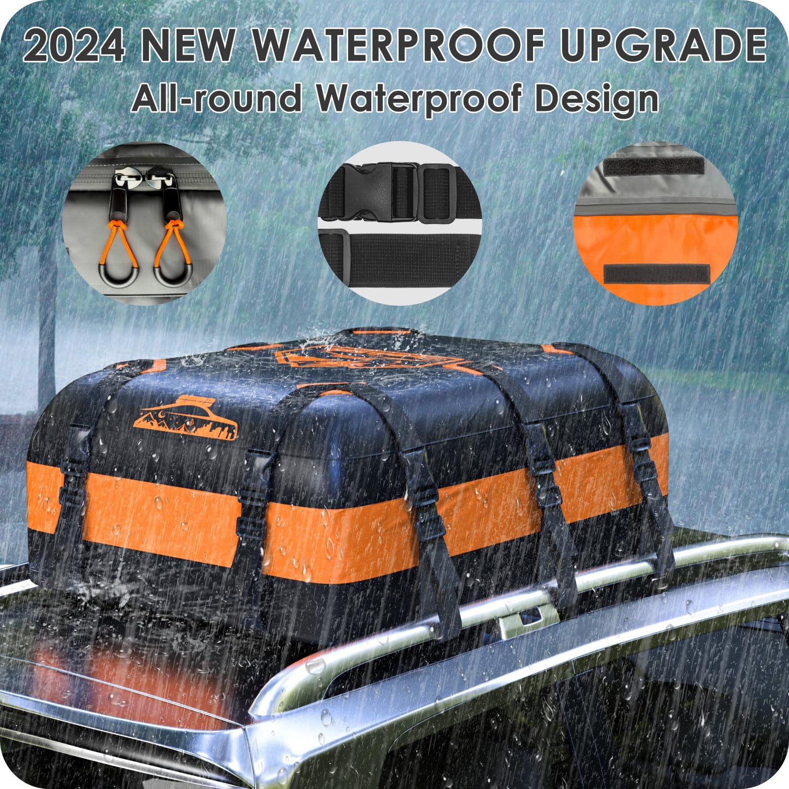 Rymopuey Roof Bag 15 Cubic/425 L, Waterproof Car Roof Bag No Rack Needed, Roof Box with Anti-Slip Mat and 6 Heavy-Duty Straps, Folding Soft Car Roof Box for Cars with/Without Rack (Blue 425 L)