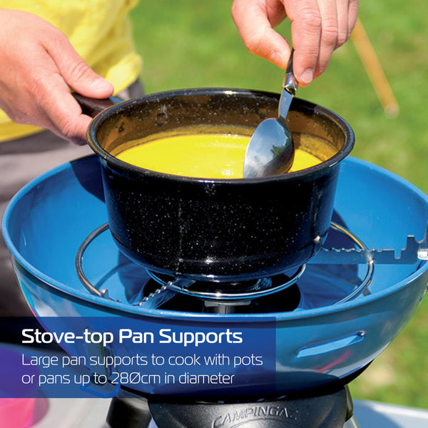 Campingaz Party Grill 400 CV, Camping Stove and Grill, All-in-One Portable Camping BBQ, with Griddle, Grid and Pan Support, Lid Doubles as Wok, Blue