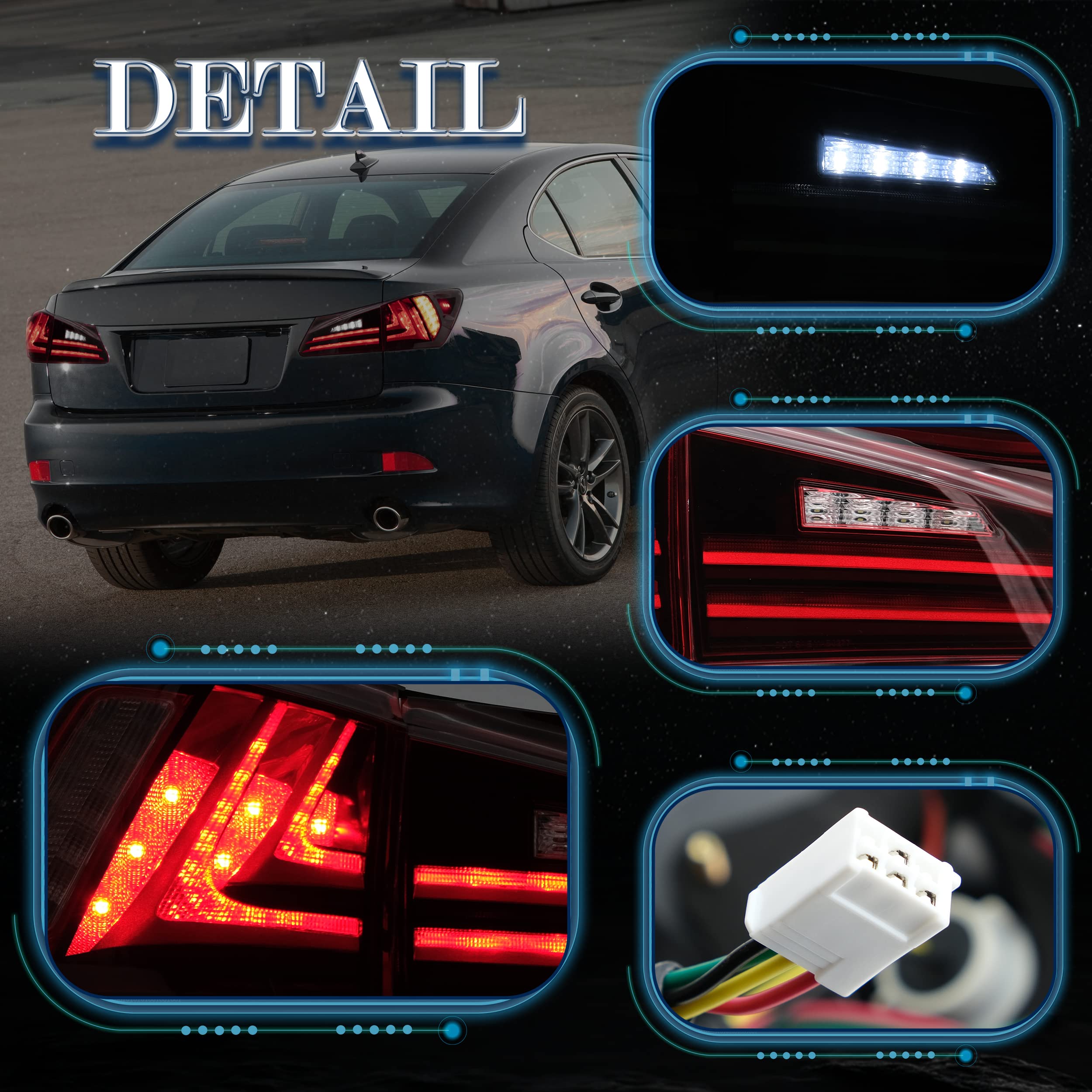 VLAND LED Taillights Fit for Lexus IS250 IS350 2006-2012 Rear Lights withSequential Turn Signal, Smoked