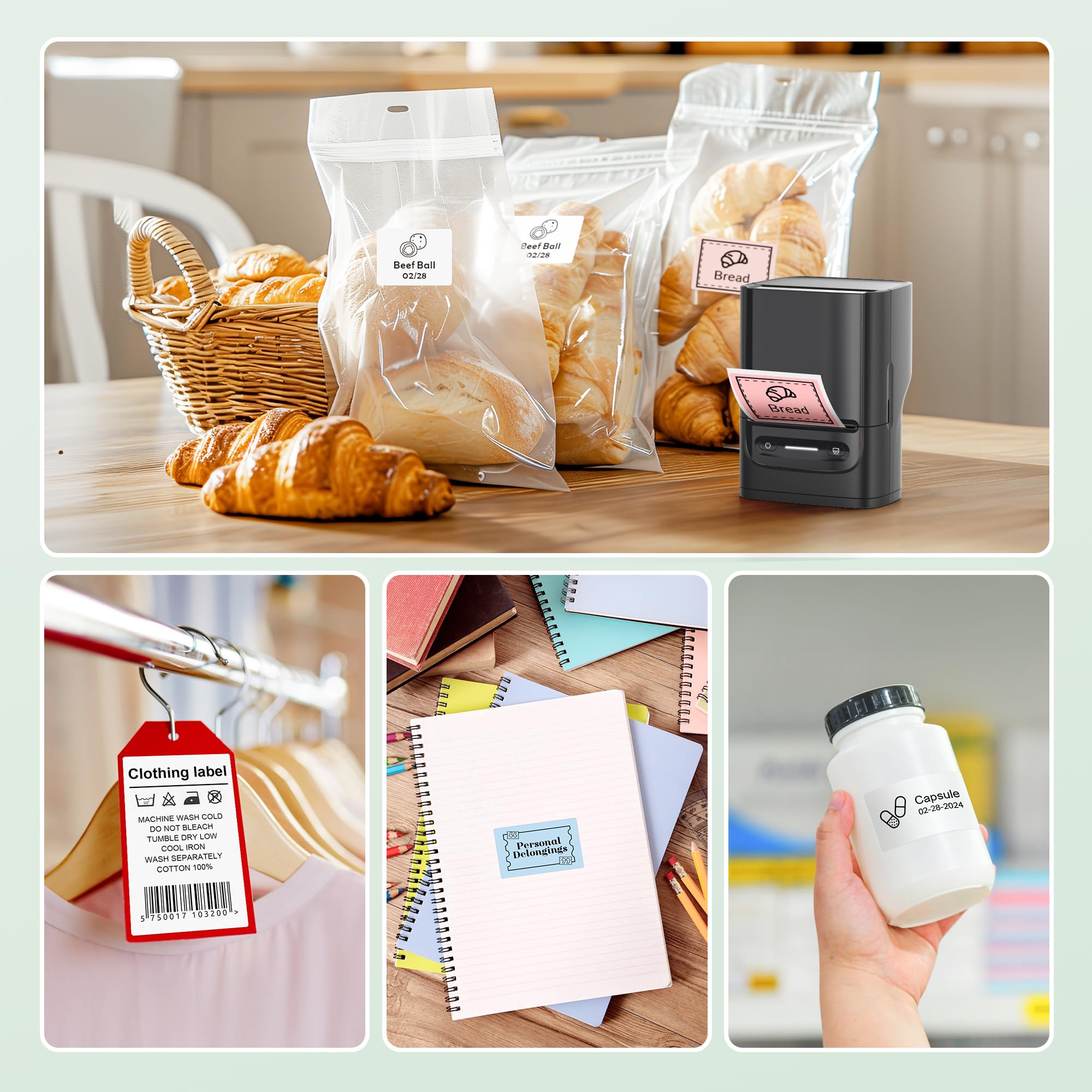 Nelko PM220 Bluetooth Thermal Label Printer, 2 Inch Portable Label Maker Machine for iOS & Android Phone, sticker printer for Clothing, Retail, Address, Barcode, Home, with 1 Roll 40x30mm（White）2 pack