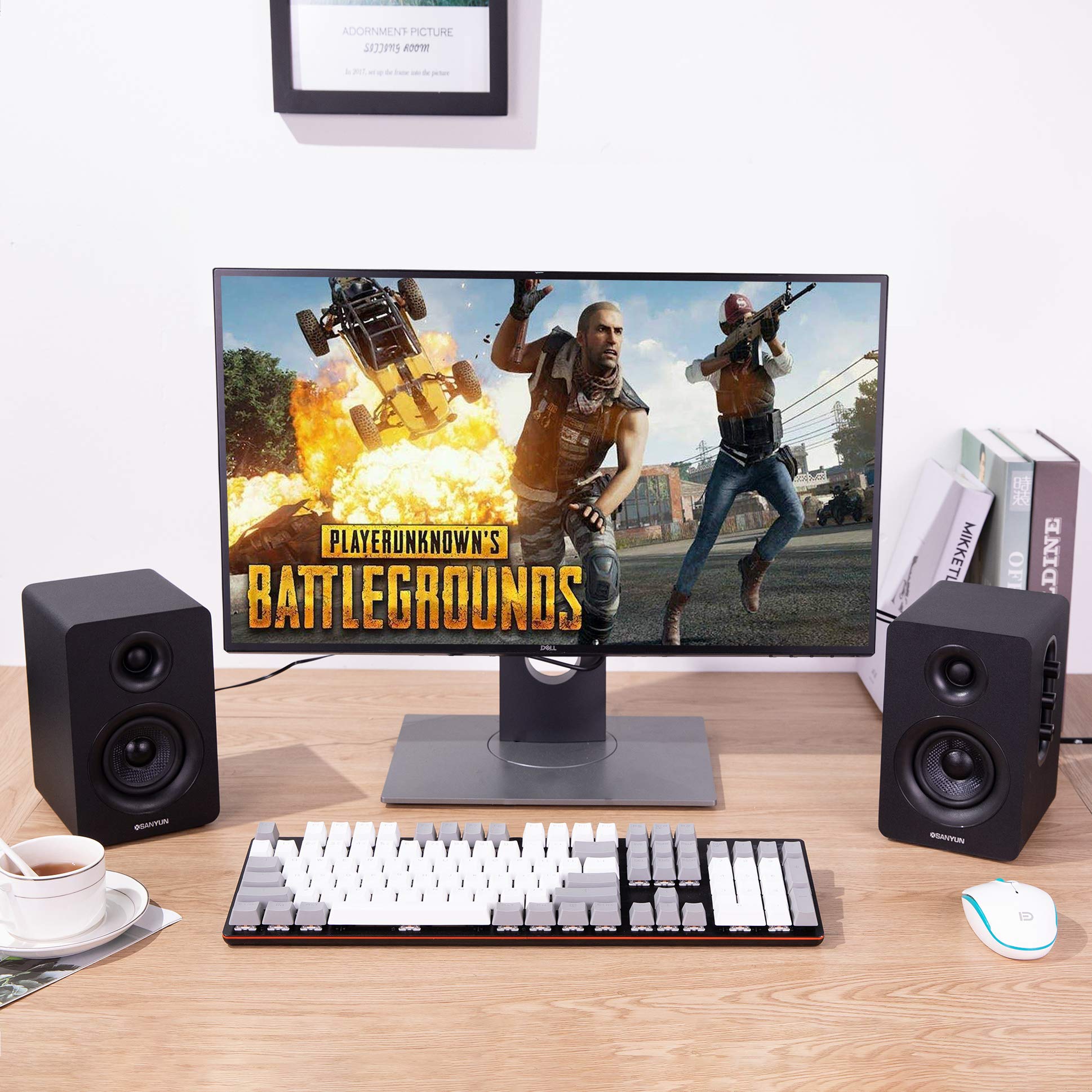 Sanyun SW208 3" Active Bluetooth 5.0 Bookshelf Speakers - 60W Carbon Fiber Speaker Unit - Built-in 24bit DAC - Dynamic 3D Surround Sound - 2.0 Computer PC Monitor Gaming Speakers (Pair, Black)