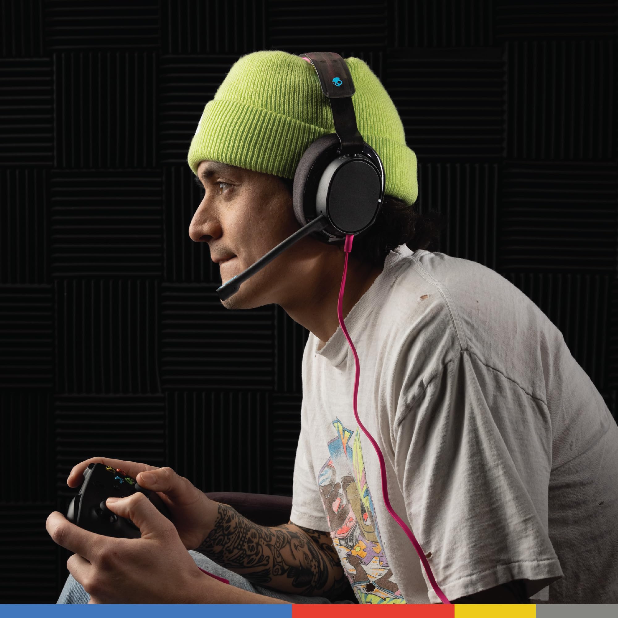 Skullcandy SLYR Pro Wireless Multi-Platform Gaming Headset, Bluetooth Headphones, Up to 24 Hrs Battery, PC, PlayStation, Nintendo Switch, 2.4GHz Low Latency Wireless Transmitter Included - White/Blue