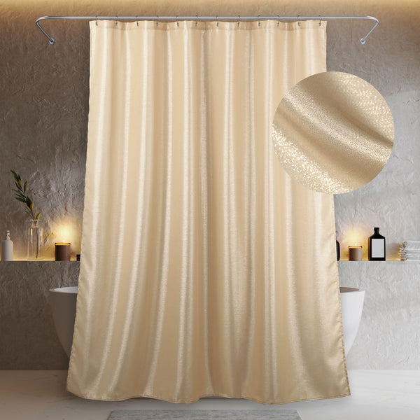 Champagne Long Shower Curtains: Gold Sparkle Bling Shiny Metallic Shimmer Shower Curtain for Bathroom - Anti Mould Water Repellent Washable Polyester