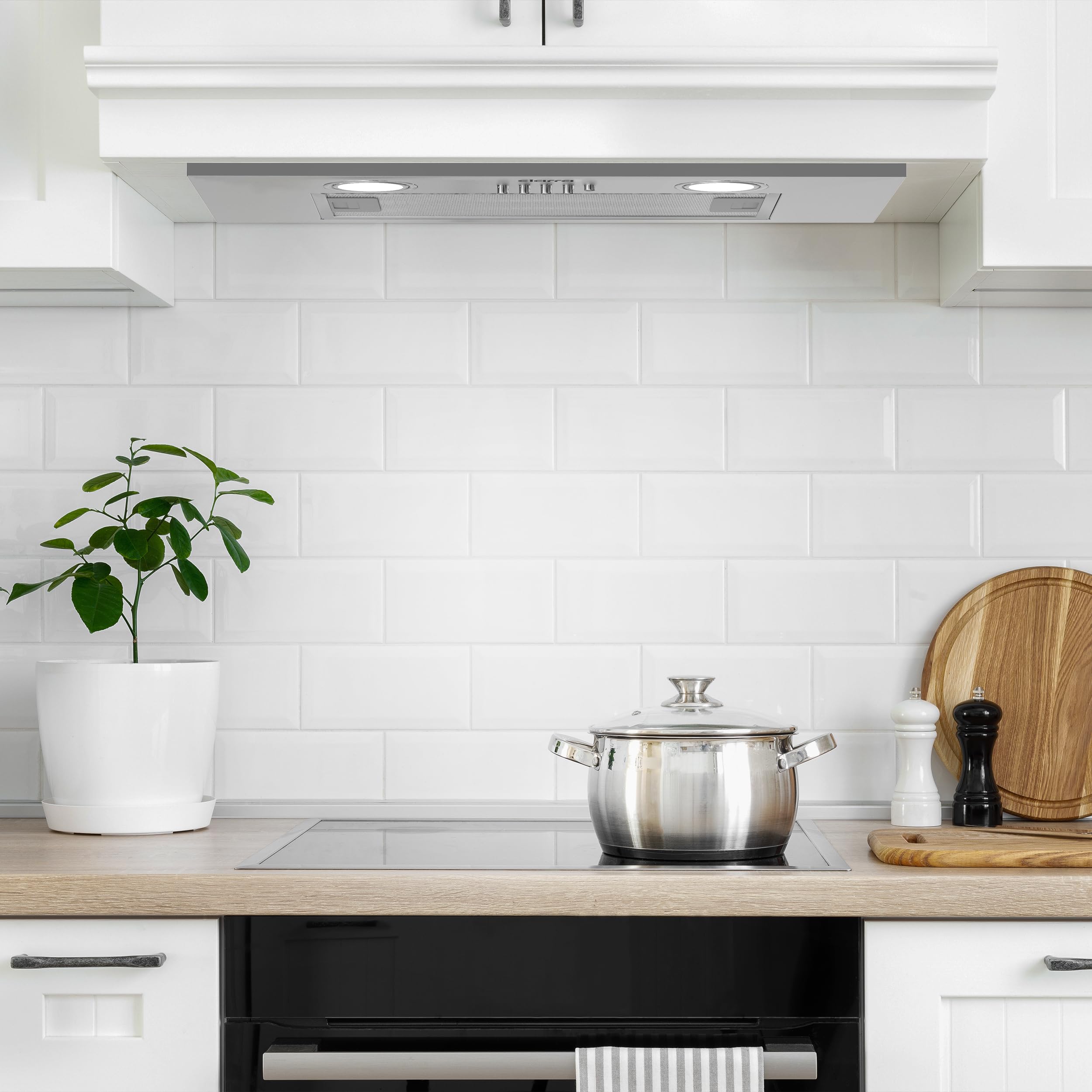 CIARRA Integrated Cooker Hood 52cm CBCS5913A Stainless Steel Built in Extractor Hood LED Light 3 Speeds Undercabinet Extractor Fan