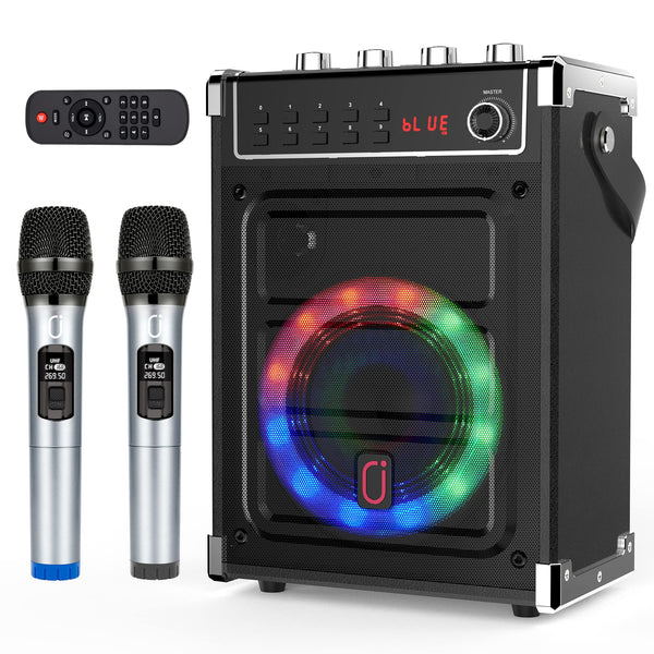 JYX Karaoke Machine with 2 UHF Wireless Microphones, Bass/Treble Bluetooth Speaker with LED Light, Support TWS, AUX In, FM, REC, Supply for Party/Adults/Kids