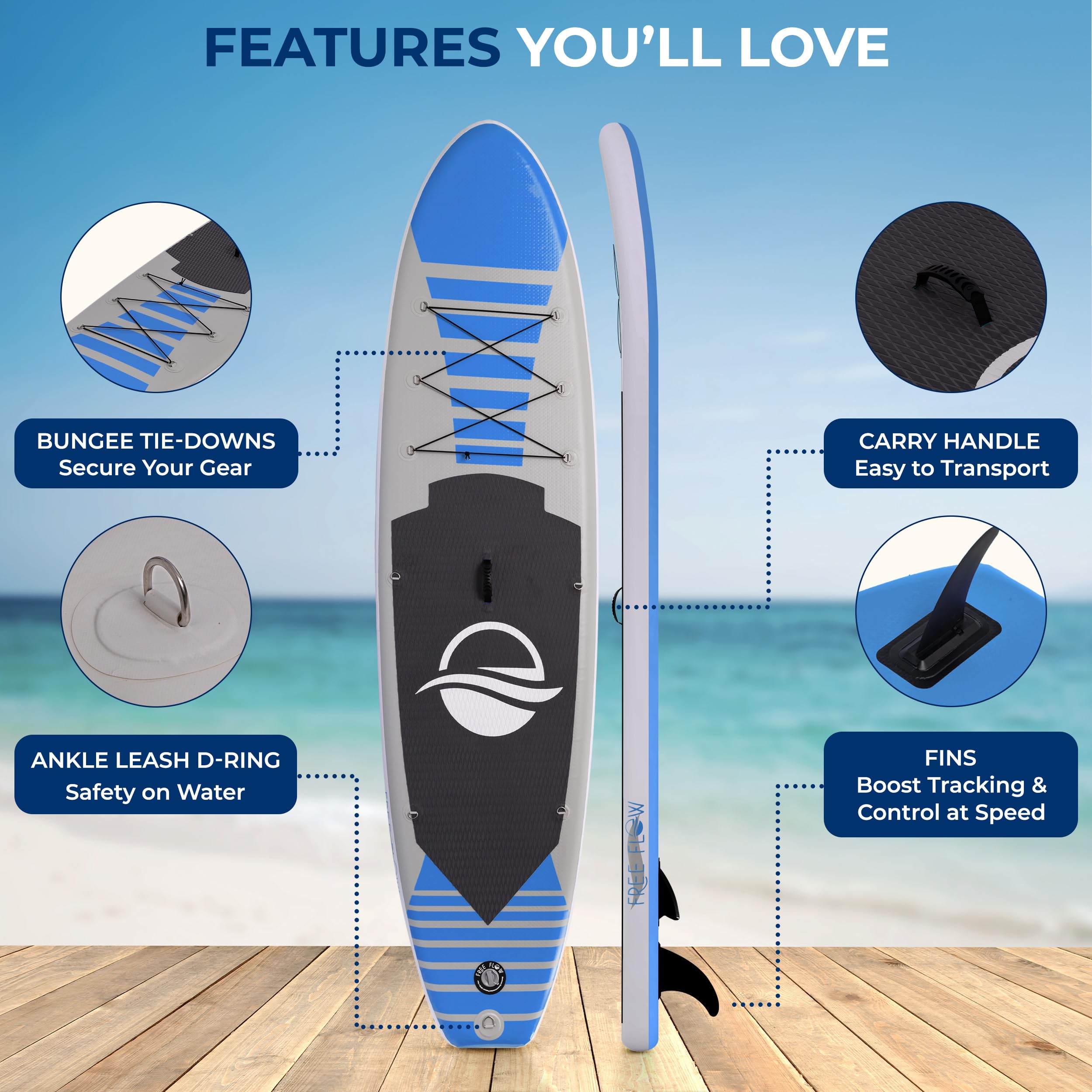 SereneLife Inflatable Stand Up Paddle Board, SUP Board- Paddleboards for Adults & Youth, Surfing Board Kit, 0.63cm Thick Standup Paddleboarding, Non-Slip Deck, Wide Stance, Surf Control w/Backpack
