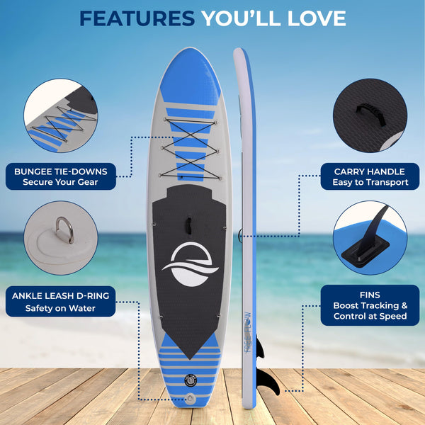 SereneLife Inflatable Stand Up Paddle Board, SUP Board- Paddleboards for Adults & Youth, Surfing Board Kit, 0.63cm Thick Standup Paddleboarding, Non-Slip Deck, Wide Stance, Surf Control w/Backpack