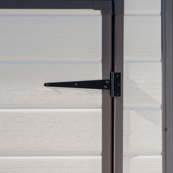 Keter Manor Outdoor Pent Single Door Garden Storage Shed 6 x 4ft Beige Brown Wood Effect Fade Free All Weather Resistant Safe And Secure Zero Maintenance 15 year Warranty