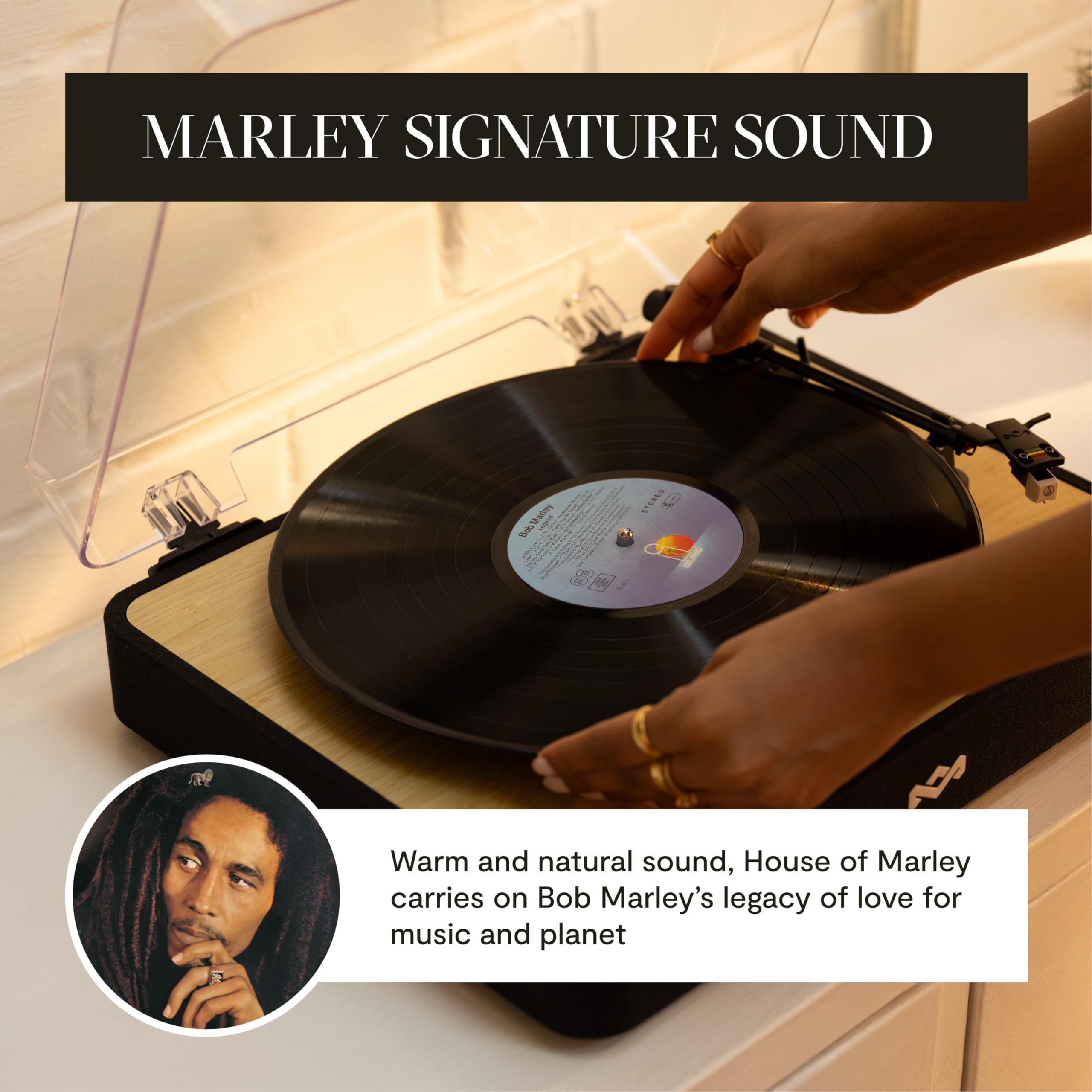 House of Marley Revolution Wireless Turntable - Bluetooth Record Player, 3-Speed Sustainably Made Vinyl Player, Easy Set Up Home Turntables for Vinyl Records with Dust Cover, Audio-Technica Cartridge