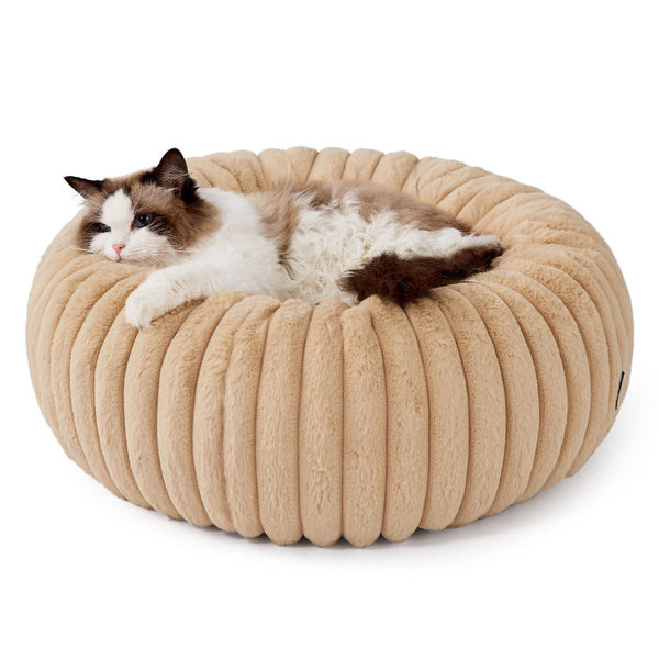 Bedsure Cat Bed for Indoor Cats - 51x51x15 cm Fluffy Cat Donut Bed with Corduroy Fleece & Anti Slip Bottom, Puppy Kitten Beds Washable with Removable Cover, Dark Grey