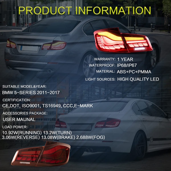 VLAND OLED Rear Lights Compatible with 2013-2018 BMW 3 Series F30 F35 F80 320i 328i 335i Sedan (Not for F31 F34), Tail Lights with Sequential Indicators, E-mark, Red