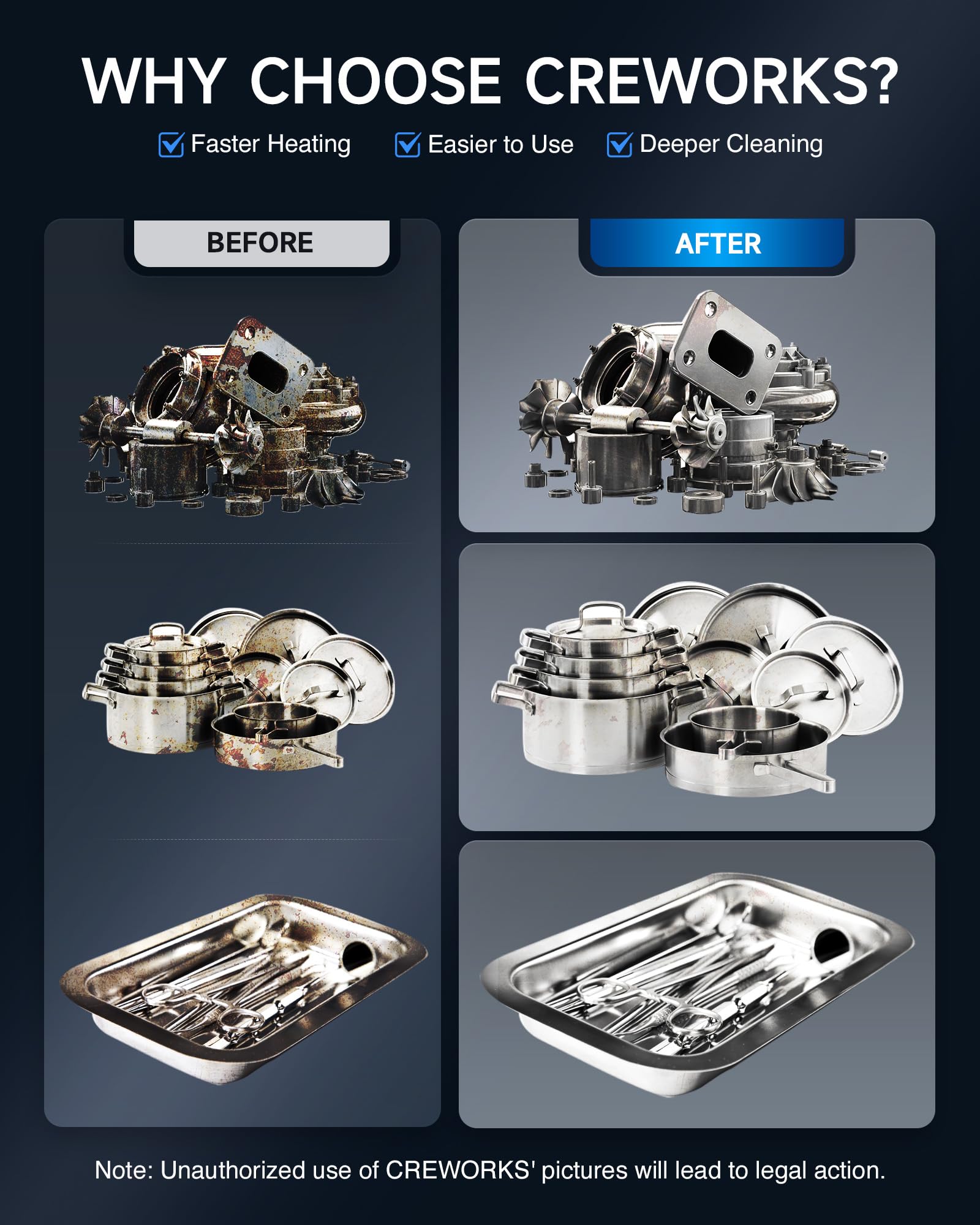 CREWORKS 6L Digital Ultrasonic Cleaner, 1.6 gal. Ultrasonic Cleaning Machine with Degas & Gentle Modes, 180W Professional Ultrasound Cleaner with 300W Heater and Timer for Glasses