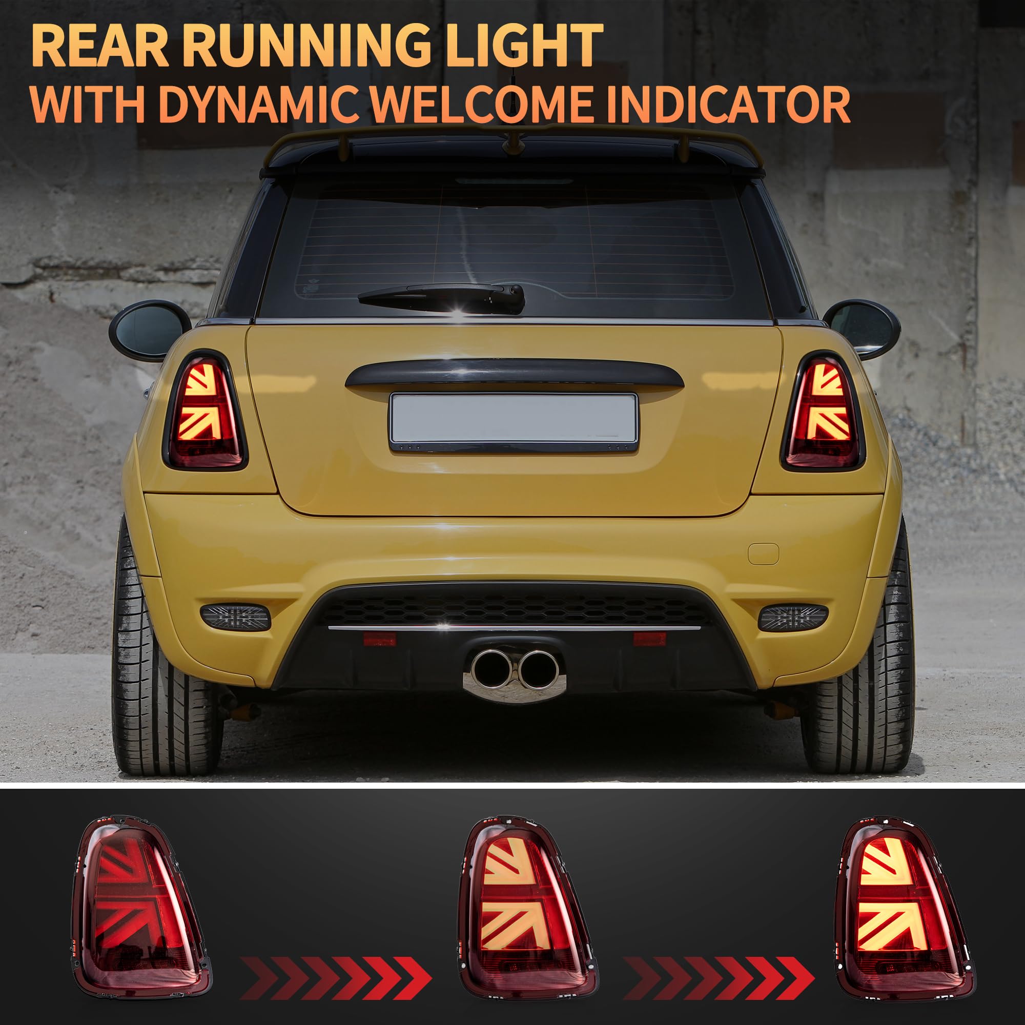 VLAND LED Rear Lights Compatible with Mini Cooper R56 R57 R58 R59 2007-2013, w/Startup Dynamic Display & Sequential Turn Indicator, 1 Set (Red)