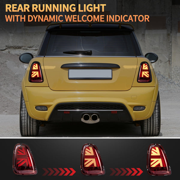 VLAND LED Rear Lights Compatible with Mini Cooper R56 R57 R58 R59 2007-2013, w/Startup Dynamic Display & Sequential Turn Indicator, 1 Set (Red)