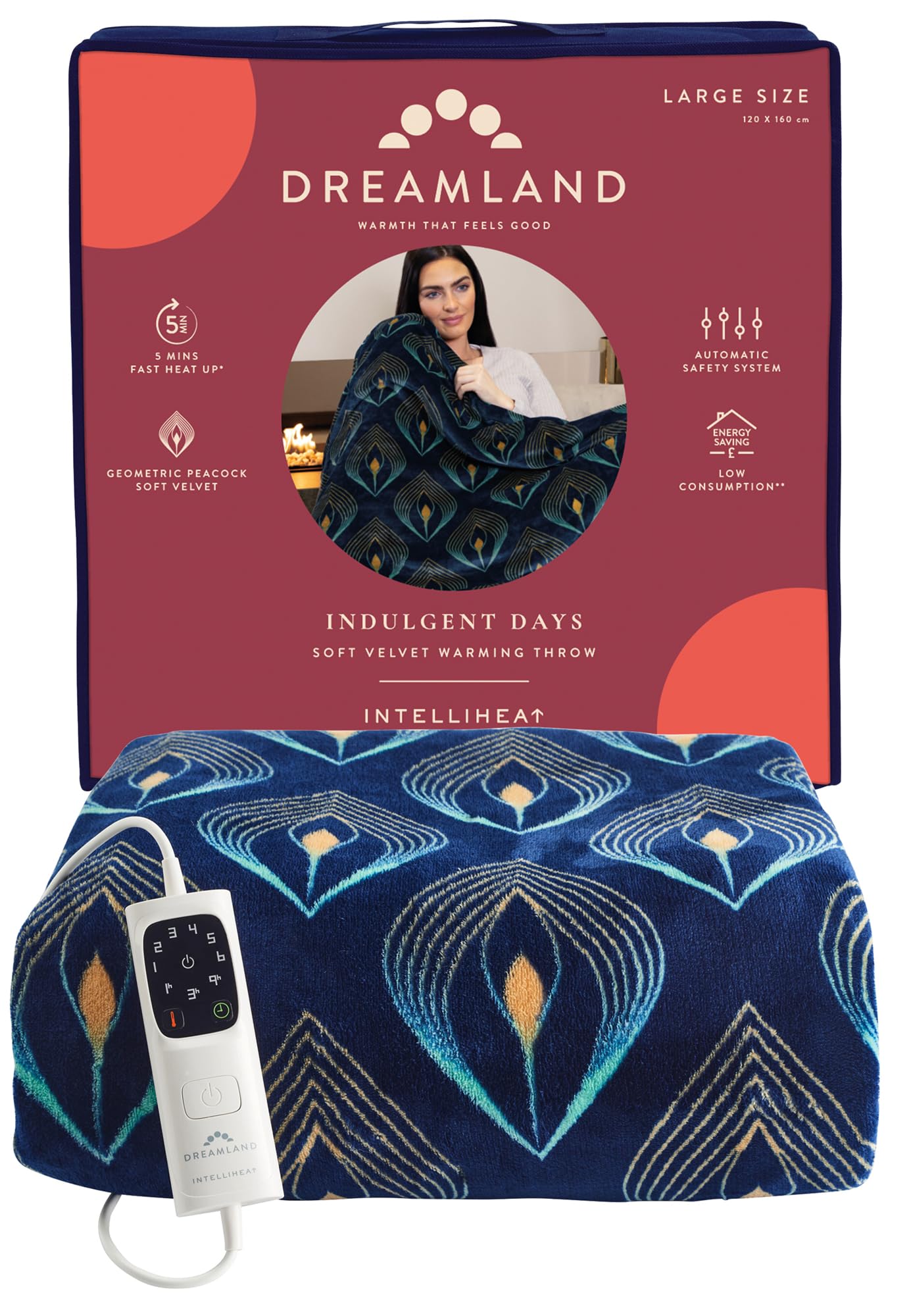 Dreamland Hygge Days Electric Blanket – Heated throw - Zebra, Luxury Faux Fur, 5-minute Fast heat up, 6 temperature settings, 1/3/9-hour auto timer, Electric throw, Machine Washable, 160x120cm