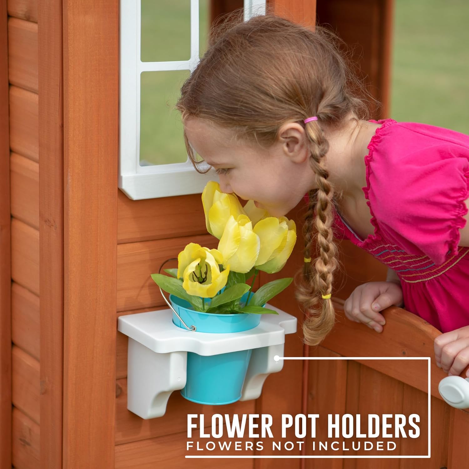 Backyard Discovery Timberlake Playhouse | Wooden House for Outdoor Play, With Fun Accessories, Kids Garden House, 100% Cedar Wood, For 2-10 Year Olds | Brown Colour