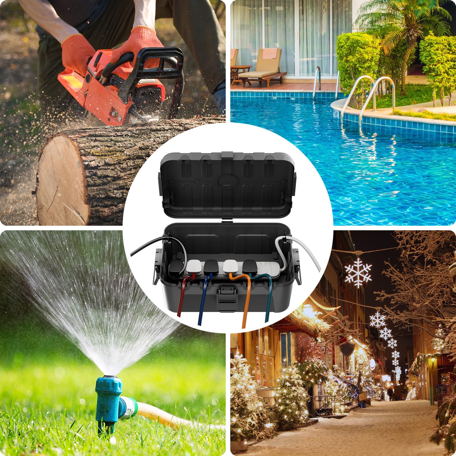 RESTMO Extra Large Waterproof Electrical Box, IP54 Weatherproof Outdoor Outlet Cover, Protect Outlet, Plug, Timer, Power Strip (Not Included), Holiday Light Decoration, 32 x 22 x 13 cm, Black