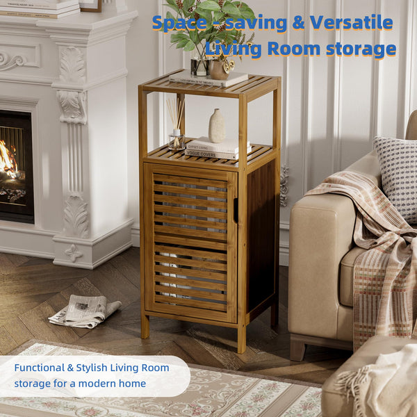 HITNET Bathroom Cabinet, Bamboo Floor Cabinet Free Standing, 4 Tier Sofa Side Storage Cupboard for Living Room Kitchen Bedroom, Walnut