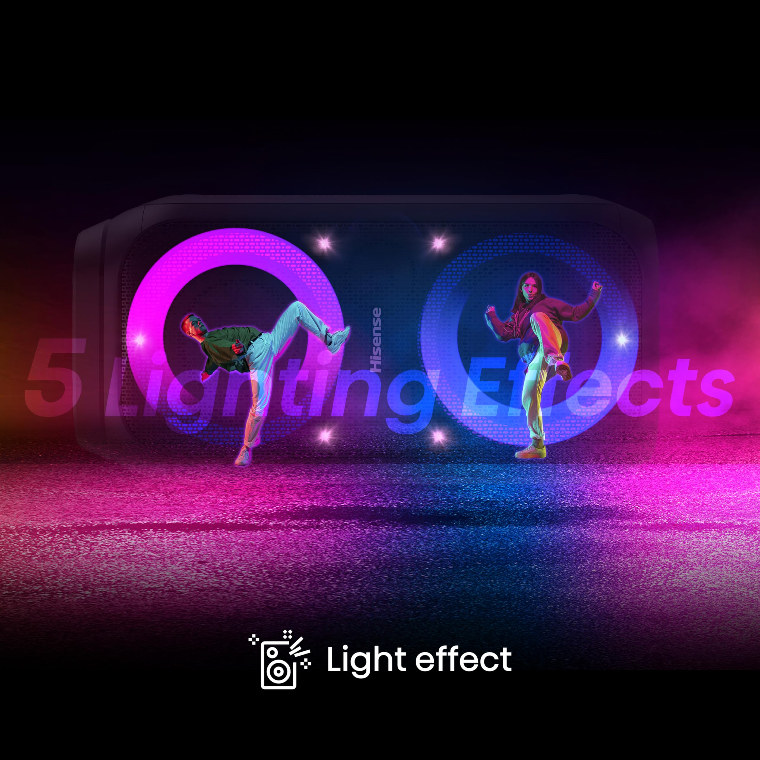 Hisense PARTY STORM, 300W Max Audio Power,15 Hrs long playtime,Karaoke Mode,Lighting effects, Wireless charge the phone, IPX4 Waterproof, Bluetooth 5.0