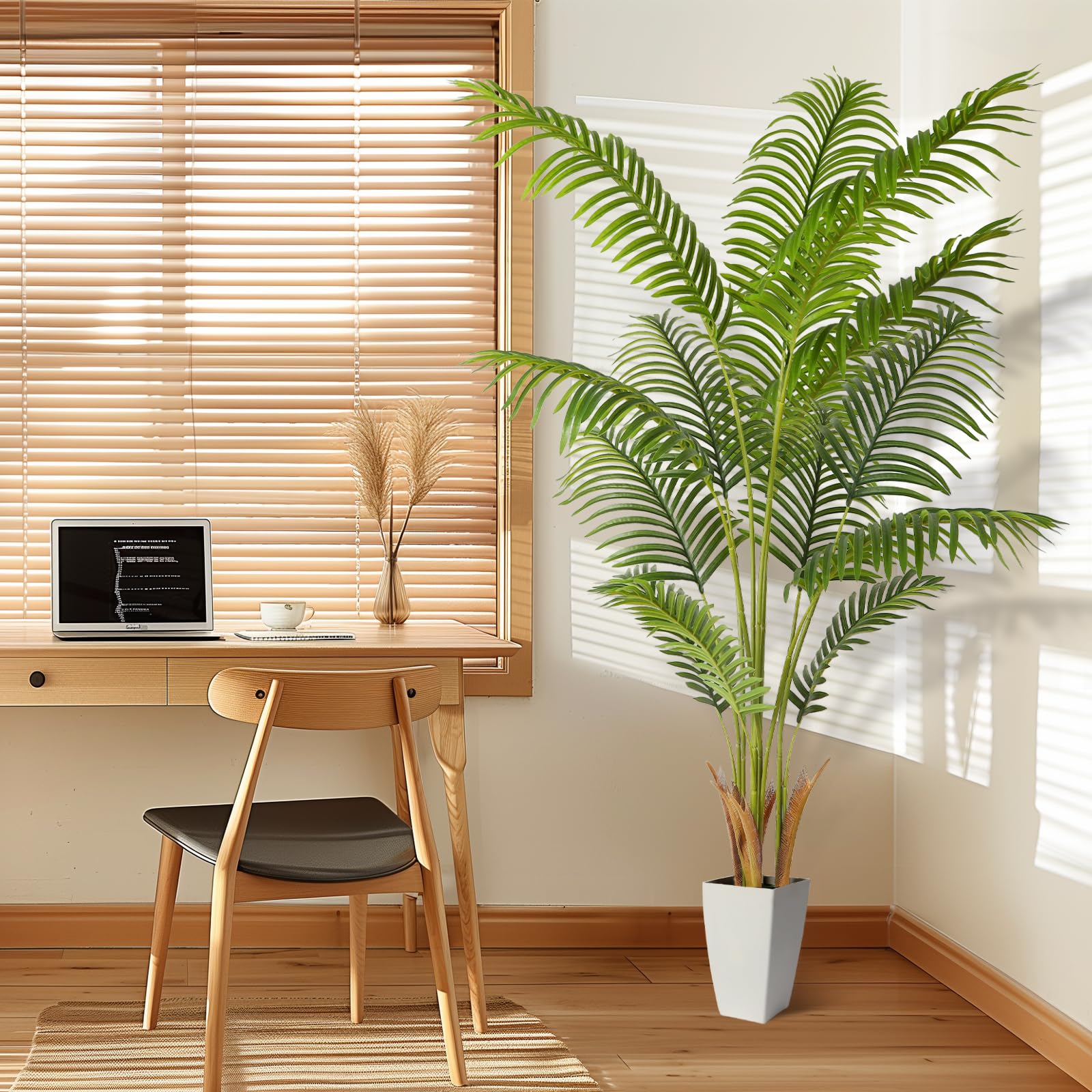 Alupssuc 5ft Tall Faux Palm Tree with 12 Detachable Trunks, Large Indoor Tropical Artificial Dypsis Lutescens Tree, Real Touch Silk Areca Palm Tree in