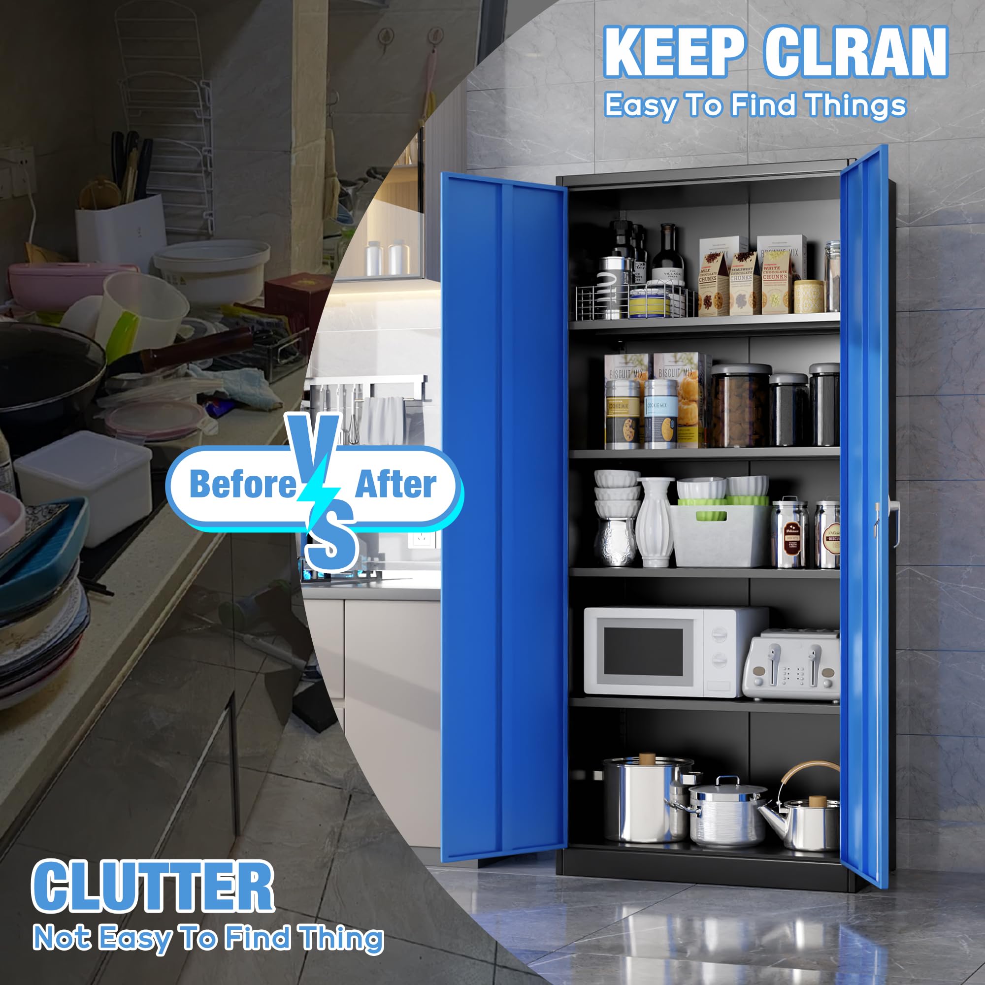 Metal Storage Cabinet with 2 Door and 3 Adjustable Shelves,140X80x40CM Steel Cabinet for Warehouse,Garage,Home,Office,Easy Assemble Required(Black/White)