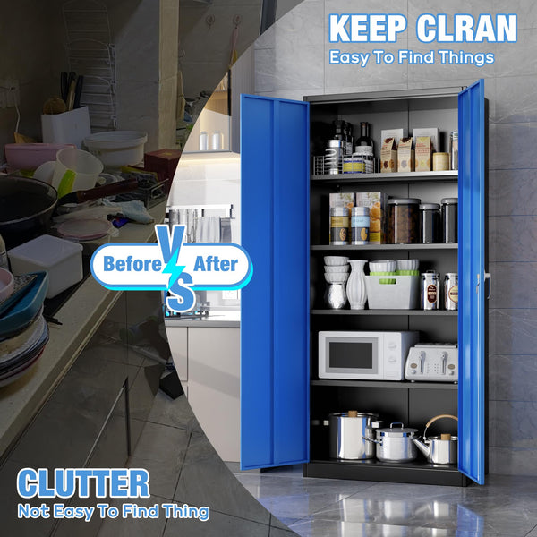 Metal Storage Cabinet with 2 Door and 3 Adjustable Shelves,140X80x40CM Steel Cabinet for Warehouse,Garage,Home,Office,Easy Assemble Required(Black/White)