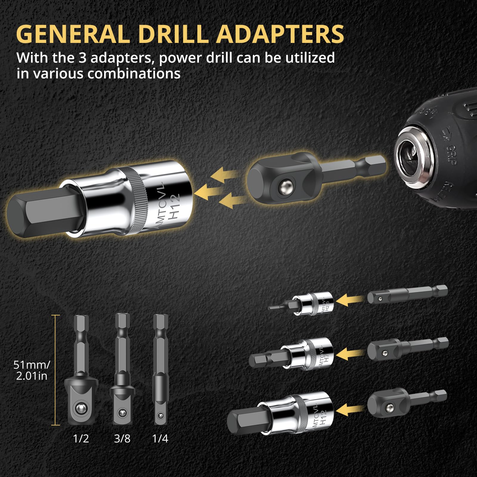 AMTOVL 15-Piece Triple Square Spline Bit Socket Set - S2 Alloy Steel & 50BV30 CRV XZN Bits - Includes 1/4", 3/8", 1/2" Drive Sizes (4,5,6,8,9,10,16,18mm) with Adapter - Fit for Automotive & DIY