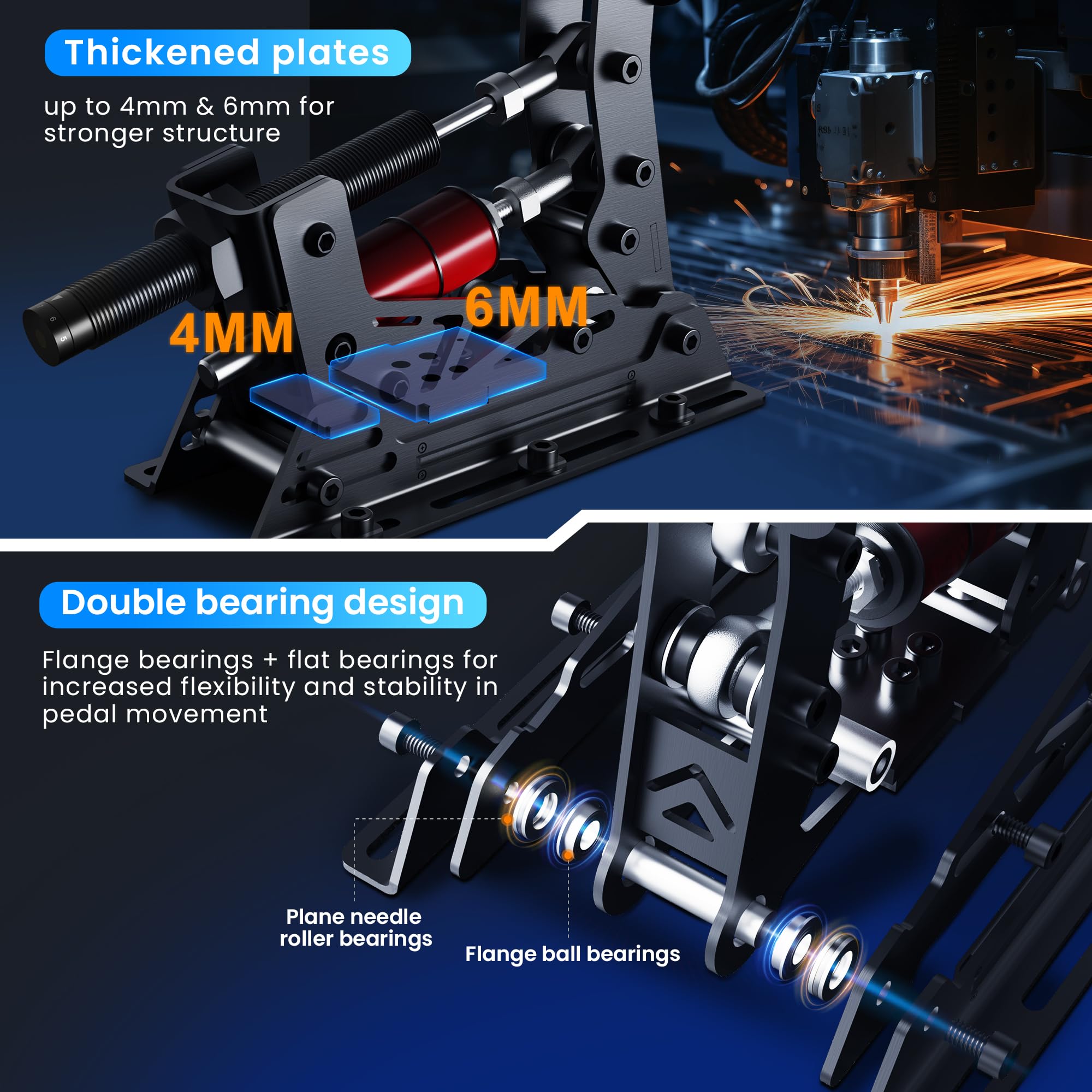 SIMSONN PRO X Pedals Sim Racing Pedals PC Racing Simulator Pedals Pressure Sensor Load Cell HE Hydraulic Pedals Black (PROX-P3-H3-Plate)