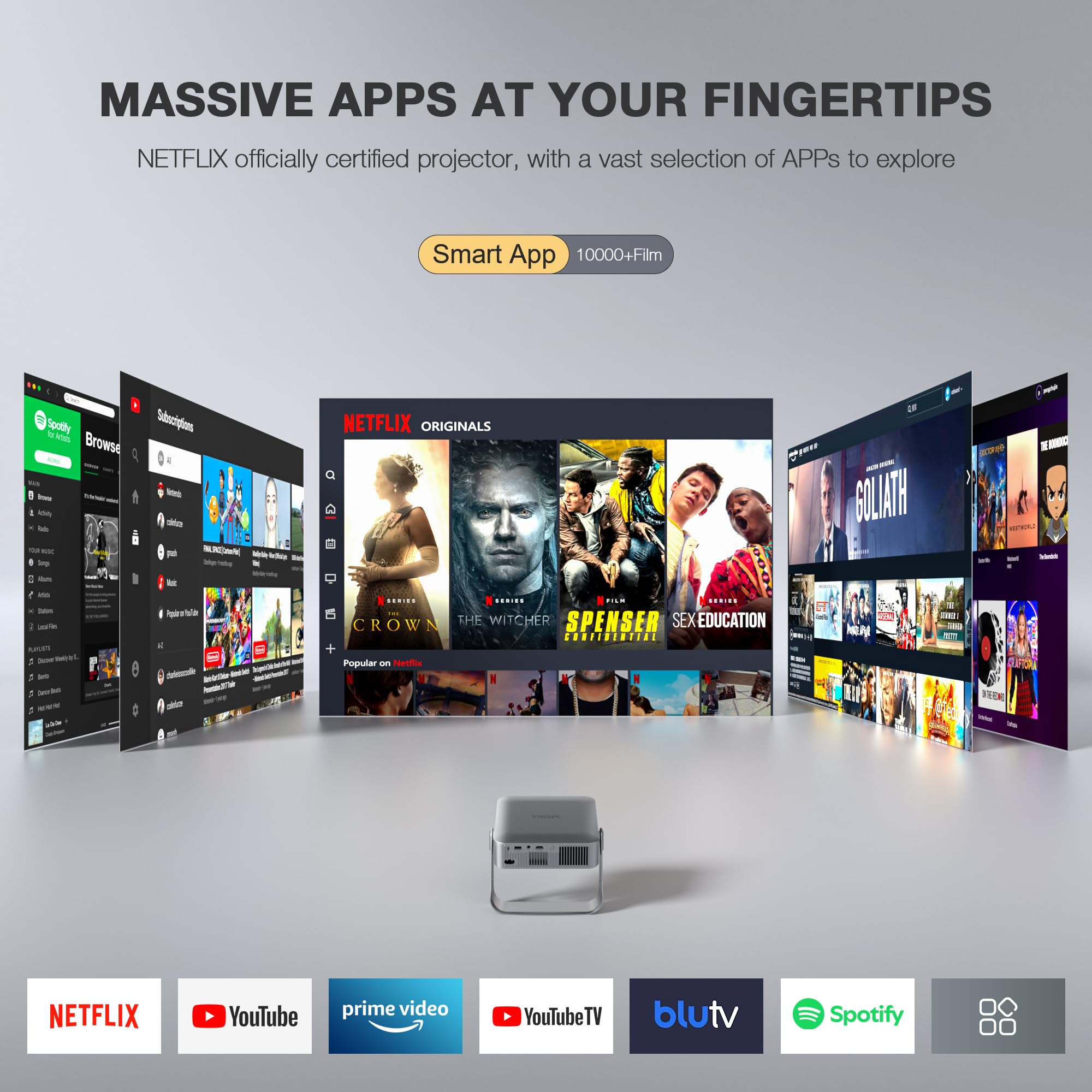 [Ultra-Thin & NetfIix Officially] Smart Mini Projector 4K, VISSPL Auto Focus & Keystone WiFi 6 & Bluetooth 27000 Lumen 1080P Full HD Portable Projector for Bedroom/Outdoor/Phone/iOS/Android